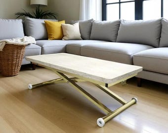 Adjustable Lift Top Coffee Table - Modern MDF & Metal Design, Black Metal Legs, Space-Saving Multifunctional Table