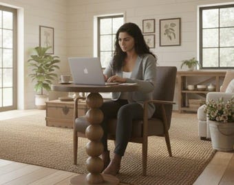 Rustic Round Bar Table, Small Dining & Coffee Corner Table, Modern Wood Bistro Table for Kitchen, Living Room  Home Decor