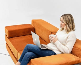 Corduroy Modular Play Couch, Kids Activity Sofa, Convertible Foam Floor Couch, Soft Lounge Chair, Modern Playroom Seating