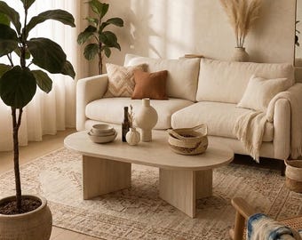 Moderner Couchtisch aus Holz im Travertin-Look | Minimalistisches und schickes Design für ein elegantes Wohnzimmerdekor