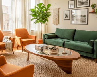 Spiral Wood Coffee Table, Tempered Glass Top, Modern Unique Furniture, Round MDF Living Room Decor, Boho Minimalist