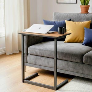 Handgemaakte C-vormige laptoptafel van mdf, verstelbaar bureau met metalen poten, industriële banktafel, perfect bankwerkblad, modern huisdeco