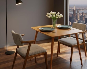 Solid Wood Square Dining Table, Mid Century Modern Rustic, Small 2-Person Space-Saving Kitchen Table, Breakfast Furniture for Home