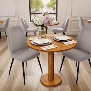 Mesa de comedor redonda con patas de tulipán de madera maciza, mesa de comedor para 2 a 6 personas, mesa circular, muebles de cocina y comedor.