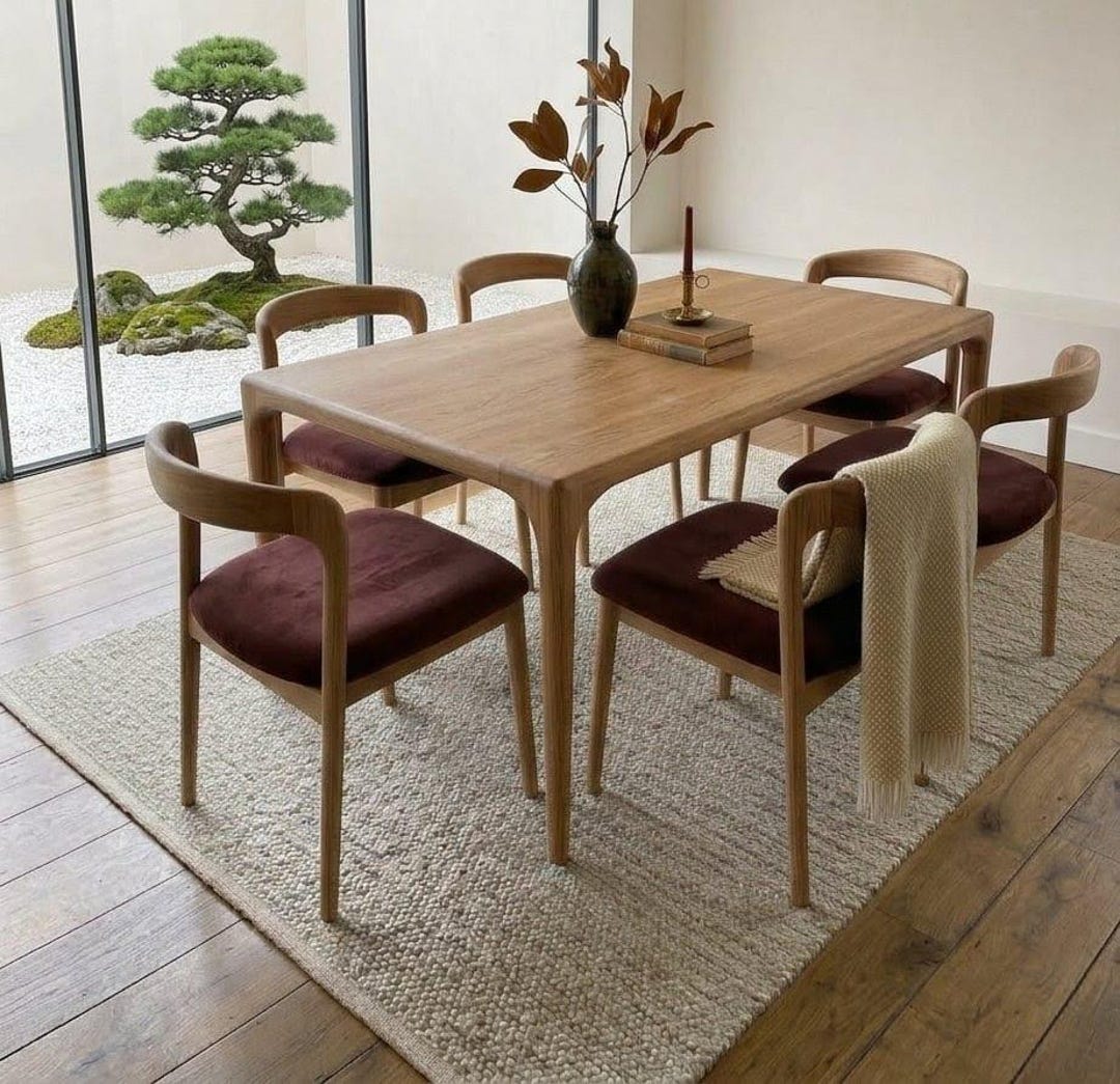 Handcrafted Chestnut Wood Dining Chair Set, Modern Office & Kitchen ...