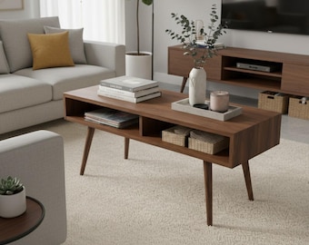 Mid Century Modern Coffee Table - Minimalist MDF Design, Stylish & Durable Living Room Furniture, Elegant and Practical Home Decor Piece