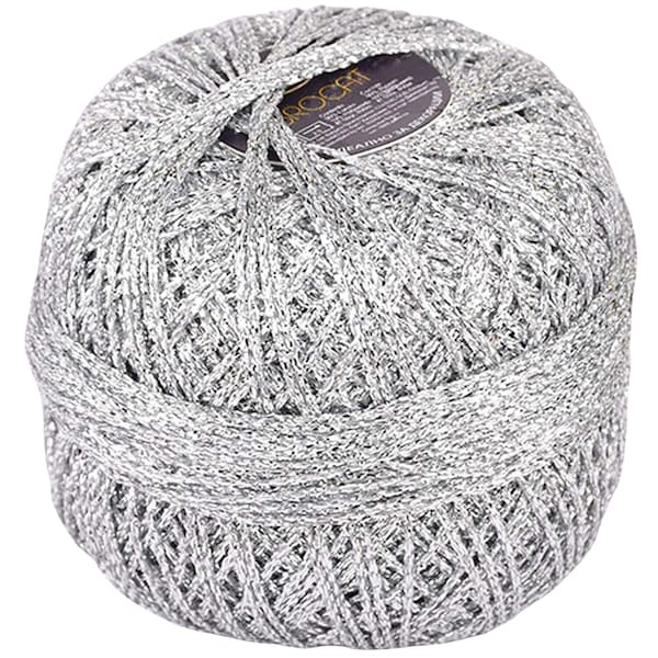 Silver Metallic Brocade Yarn, Lurex Lame Glitter Sparkling Thread, Knitting Crochet Yarn Ball