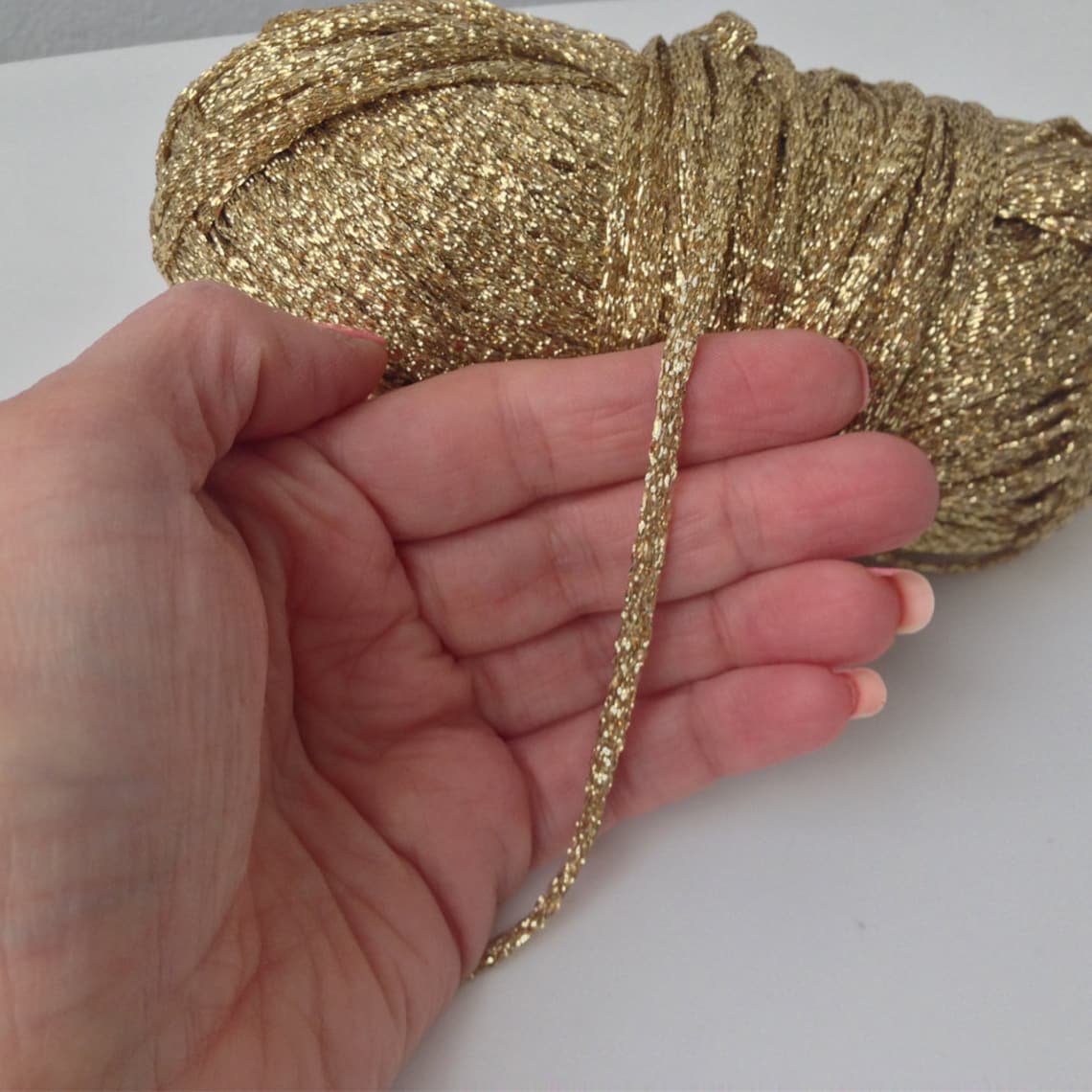 Gold Metallic Ribbon Yarn Golden Glitter Lurex Lame Brocade - Etsy