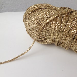 Gold Metallic Ribbon Yarn, Golden Glitter Lurex Lame Brocade thread, Sparkle Accessories Yarn Ball