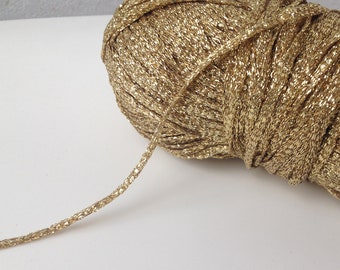 Gold Metallic Ribbon Yarn, Golden Glitter Lurex Lame Brocade thread, Sparkle Accessories Yarn Ball - 131 yards