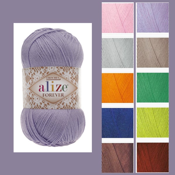 ALIZE FOREVER Crochetng Acrylic Yarn, Lace weight Super Fine Microfiber Yarn, 3 ply, Size 10 crochet thread, Different Colors