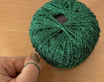 Dark Green Metallic Glitter Yarn, Sparkling Lurex Brocade Metallic Yarn for Bags, Knitting & Crocheting Accessories – 380 yards