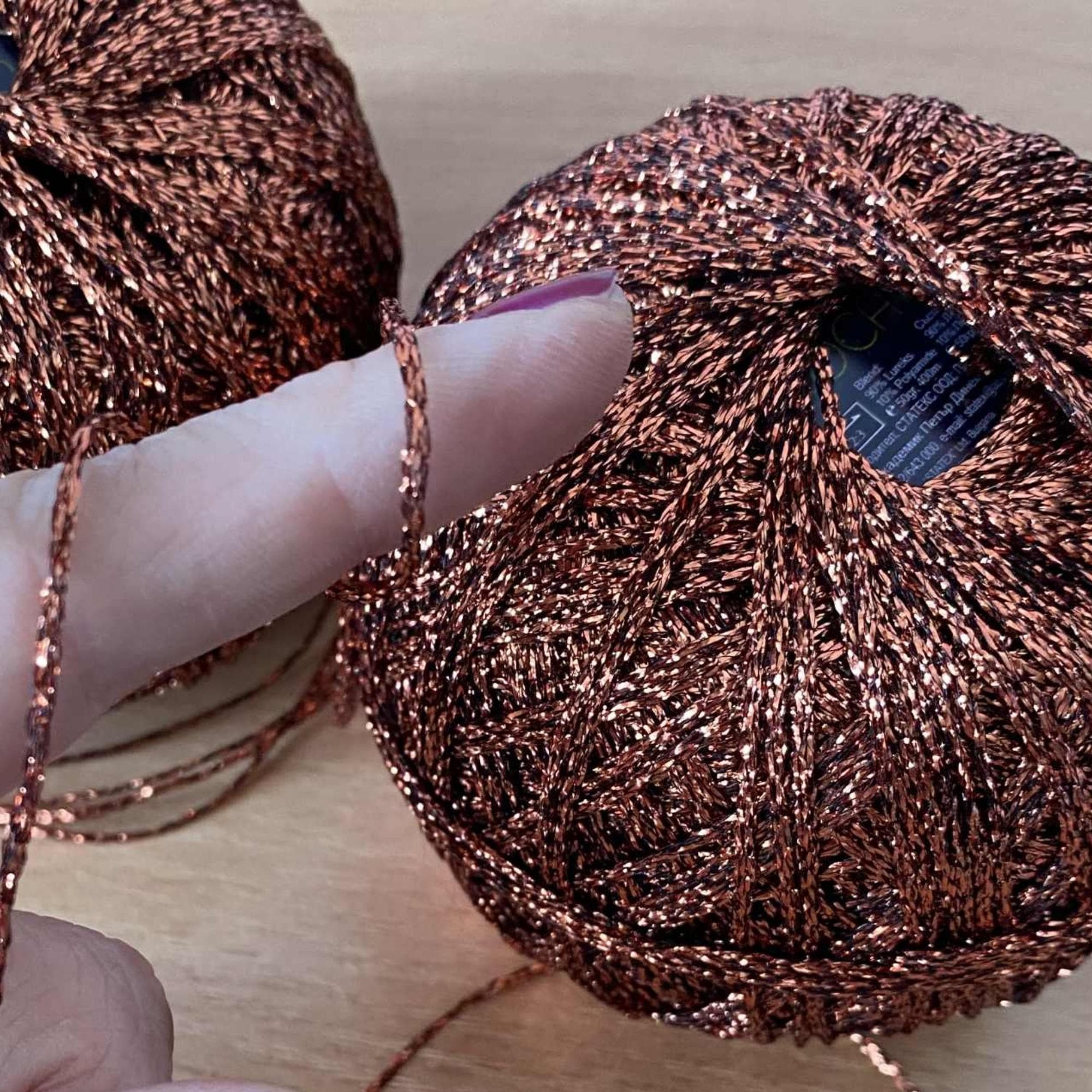 Light Brown Metallic Brocade Yarn, Caramel Crocheting Knitting