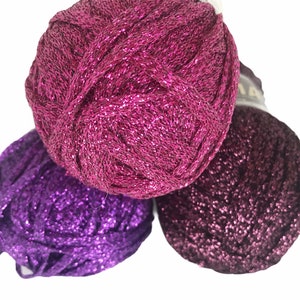 Fil de ruban métallique violet foncé paillettes fil lurex étincelant Accessoires tricot Crochet pelote, 4 mm de large / 1,75 oz / 131 y image 7