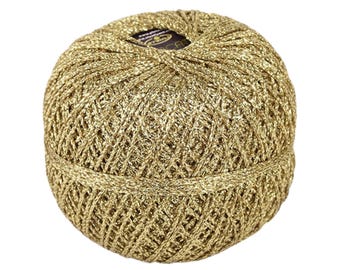 Gold Metallic Brocade Glitter Sparkle Yarn, Knitting Crocheting Bag Accessories Yarn Ball – 382 yards