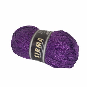 Fil de ruban métallique violet foncé paillettes fil lurex étincelant Accessoires tricot Crochet pelote, 4 mm de large / 1,75 oz / 131 y image 2