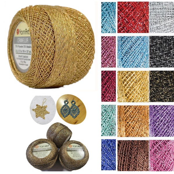 YarnArt Camellia Brocade Fil métallique, Crochet Broderie Glitter Sparkle Yarn, Bijoux Home Decor Shinning Lace Yarn