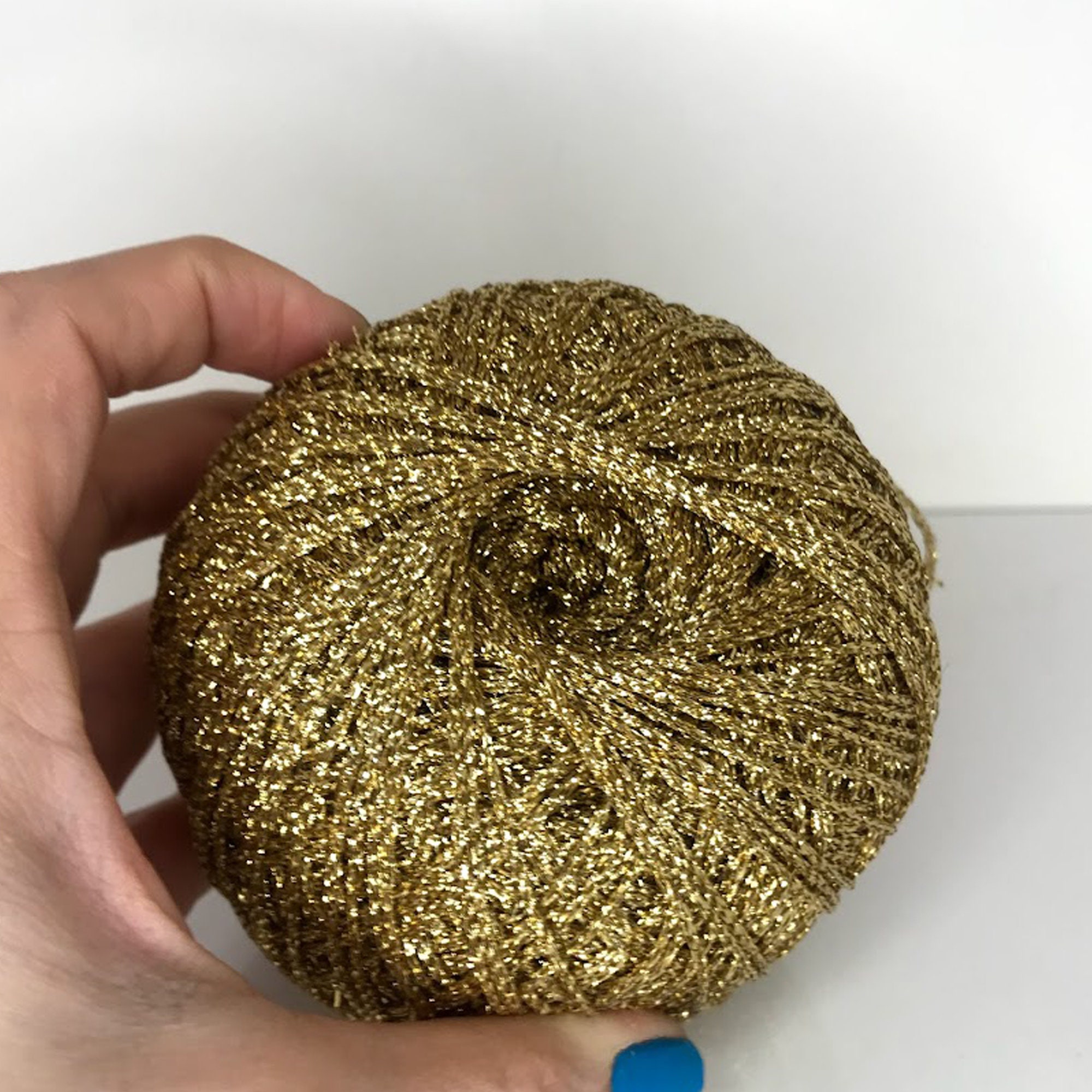 Gold Metallic Ribbon Yarn, Golden Glitter Lurex Lame Brocade Thread,  Sparkle Accessories Yarn Ball 