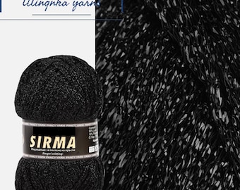 Black Metallic Ribbon Yarn – Glitter Lurex Brocade Band for Knitting, Crochet, Bags, Accessories & Crafts (131 yards)
