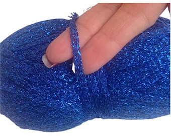 Deep Navy Blue Metallic Ribbon Yarn, Sparkling Glitter Lurex Thread for Knitting, Crocheting, Bags, Belts, Decorations (131 yards)