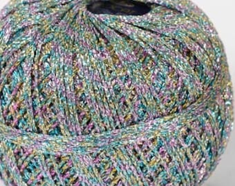 Rainbow Silver Metallic Lurex Yarn, Multicolor Iridescent Glitter Thread for Bags, Toys, Decorations, Knitting, Crocheting (382 yards)
