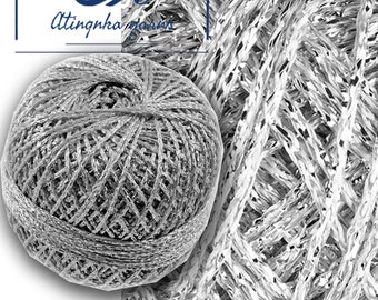 Silver Metallic Viscose Yarn, Sparkling Lame Thread (219 yds)