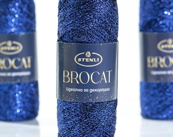 Deep Navy Blue Metallic Yarn for Bags, Dark Turkish Blue Glitter Lurex Yarn, Knitting Crochet Christmas Accessories Yarn Ball (382 yards)