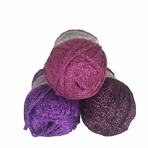 Cinta metálica de color morado oscuro purpurina, accesorios hilo lurex brillante tejer, madeja ganchillo, 4 mm ancho / 1,75 oz / 131 años imagen 6