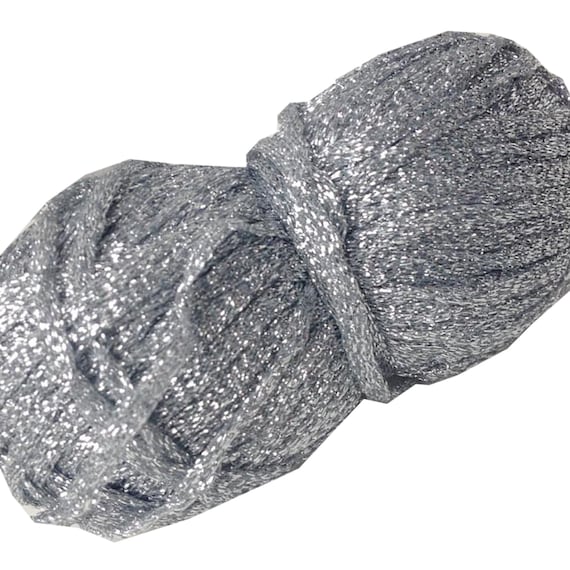 Silver Metallic Yarn, Crocheting Knitting Ribbon Glitter