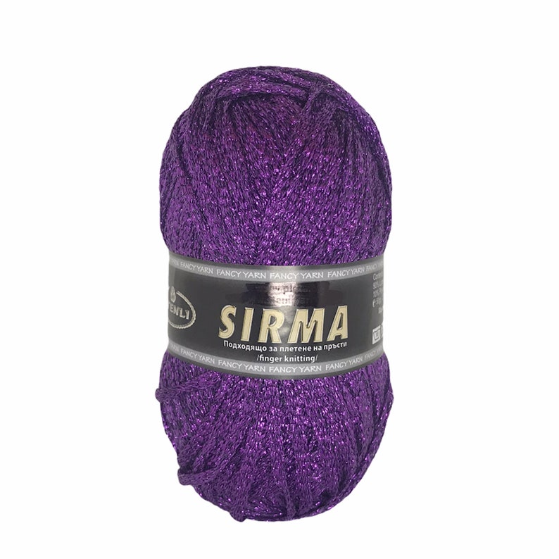 Cinta metálica de color morado oscuro purpurina, accesorios hilo lurex brillante tejer, madeja ganchillo, 4 mm ancho / 1,75 oz / 131 años imagen 1