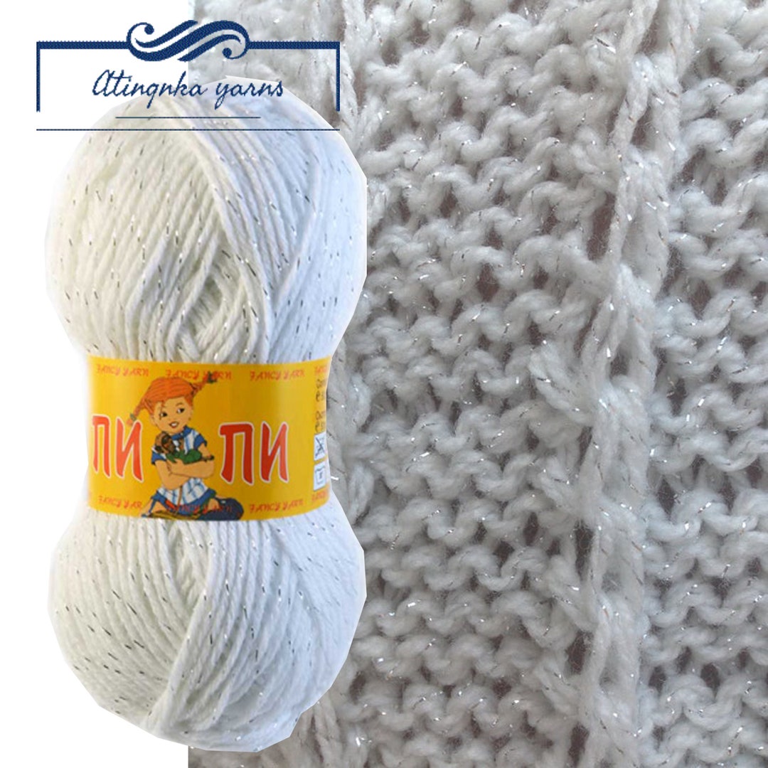 White Acrylic Soft Baby Yarn, Silver Thread Knitting Winter Yarn Skein Etsy
