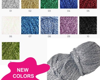 Metallic Brocade Ribbon Yarn, Glitter Lurex Sparkle Lame Crocheting Knitting Ball Skein 131 yards