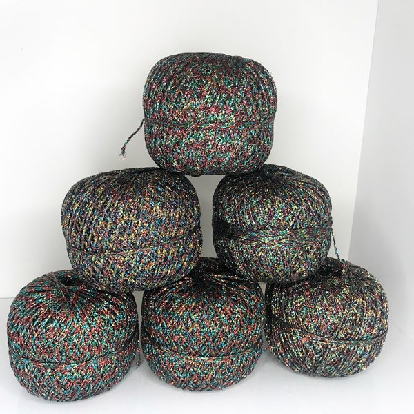 Dark Multicolor Melange Metallic Yarn, Sparky Glitter Yarn, Knitting Crochet Lurex Thread Ball