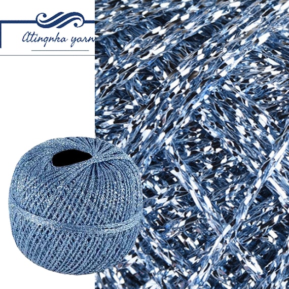 Baby Blue Metallic Lurex Yarn, Light Blue Lame Glitz Sparkle Thread for Bags, Accessories, Knitting & Crochet Toys (382 yards)
