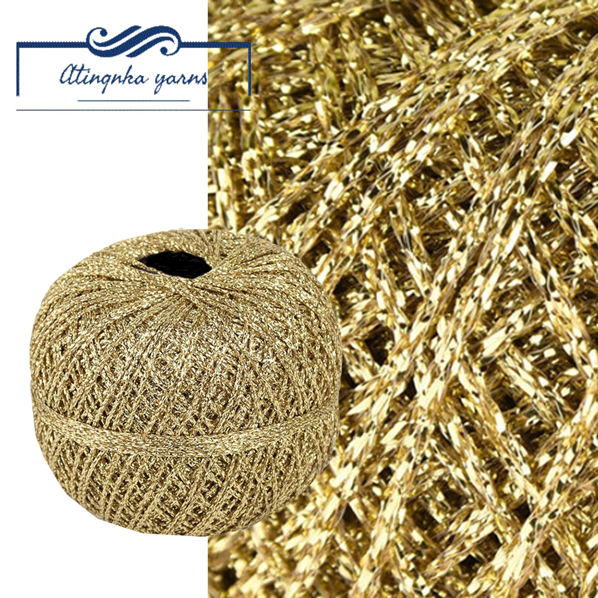 Gold Metallic Yarn, Crocheting Knitting Sparkling Glitter Yarn, Golden  Lurex Brocade Yarn Ball 