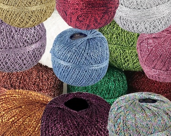 Metallic Glitter Brocade Yarn, Sparkle Lurex Fine Yarn for Crochet, Knitting, DIY Bags, Accessories, Holiday Crafts (382 yds)