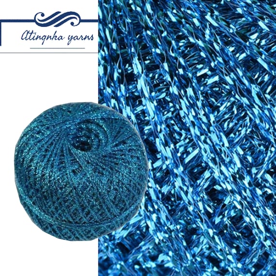 Aqua Blue Turquoise Metallic Yarn, Glitter Lurex Lame Sparkle Yarn  
