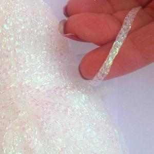 White Opalescent Metallic Yarn Glitter Lurex Ribbon Band Knitting Crocheting Skein for Bags, Belts, Christmas & Home Decoration (131 yards)