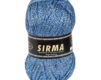 Sky Blue Metallic Ribbon Yarn, Light Blue Glitter Lurex Brocade Band for Bags, Belts, Decorations, Knitting, Crocheting (131 yards)