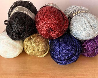 Bulky Metallic Brocade Ribbon Yarn, Glitter Lurex Sparkle Lame Thread for Bags, Accessories, Knitting, Crocheting, Crafts (131 yards)