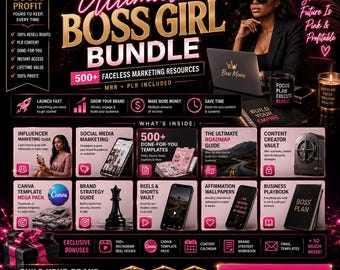 36+ ebooks Digital Boss Girl Bundle Editable Canva templates PLR/MMR trending digital products, digital marketing bundle DFY, Beauty product