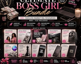 50+ ebooks Digital Boss Girl Bundle Editable Canva templates PLR/MMR trending digital products, digital marketing bundle DFY, Beauty product