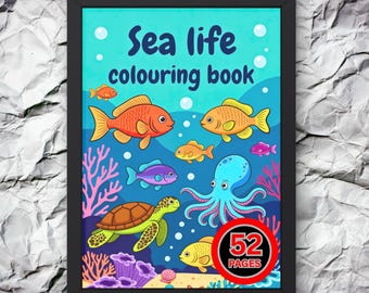 Sea Life Coloring Book | 52 Page Ocean Illustrations (Digital Download)