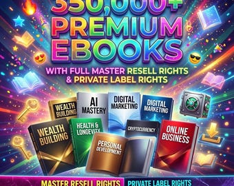 350,000+ Resellable eBooks Mega Bundle PLR MRR Digital Download Library