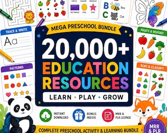 20,000+ Educational Kids Resources Bundle, Kids Learning Bundle, DFY Digital Product Bundle, PLR Master Resell Rights, Classroom Activities