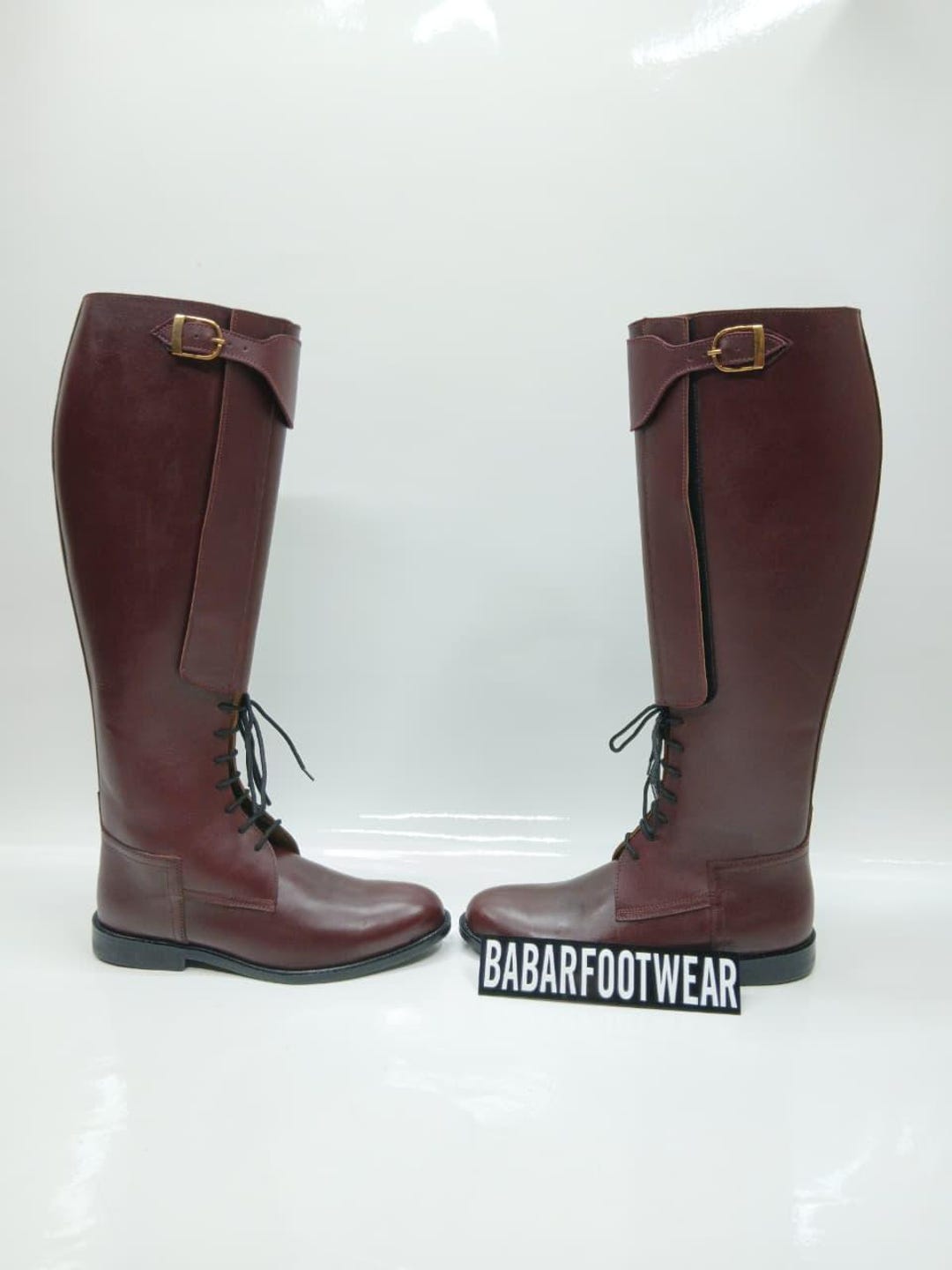 Handmade Brown Leather Tall Boots for Men Lace up Custom Riding Boots ...