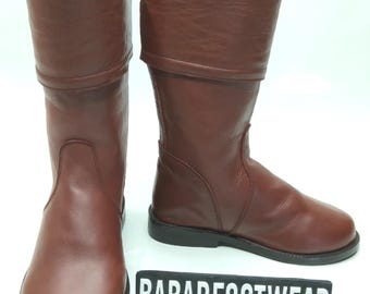 Bruine leren halfhoge laarzen voor dames, handgemaakte rijlaarzen, platte vrijetijdslaarzen, vintage paardensportstijl wintermode