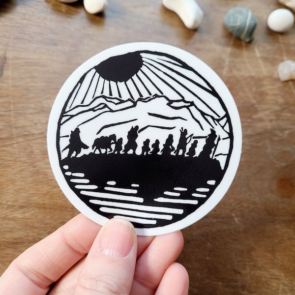 Fellowship Sticker - Lotr fanart design- Waterproof Art Sticker - Linocut printmaking