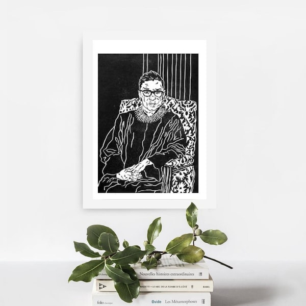 Notorious RBG PRINT - Art print - Female Power Ruth Bader Ginsburg portrait - Original linocut printmaking