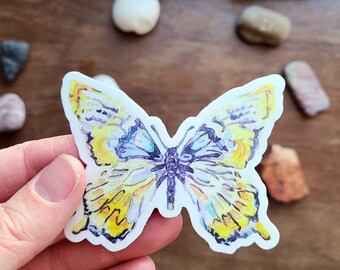 Watercolor Butterfly Sticker - Rainbow painting insect - Waterproof Watterbottle Art Sticker - Linocut printmaking